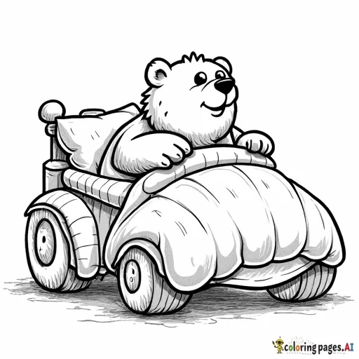 detailed bear driving a monster bed