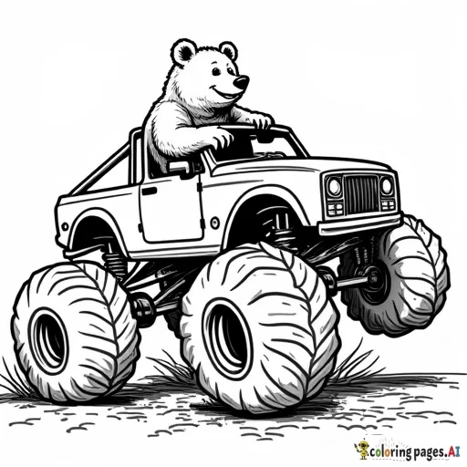 detailed bear driving a monster truck