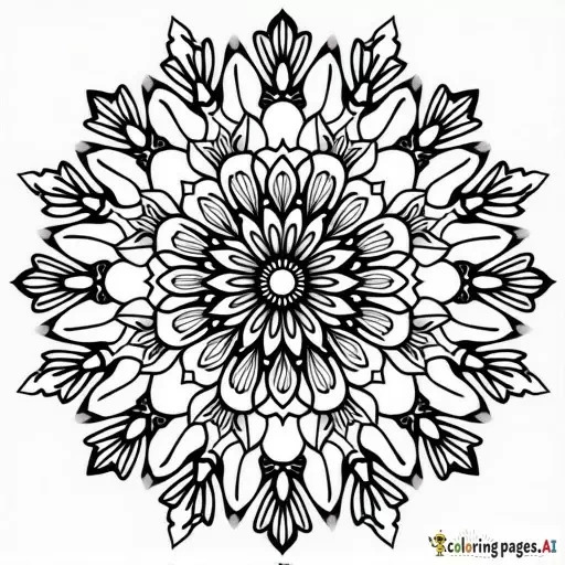 “Detailed mandala with symmetrical floral patterns, clean black outlines, printable quality