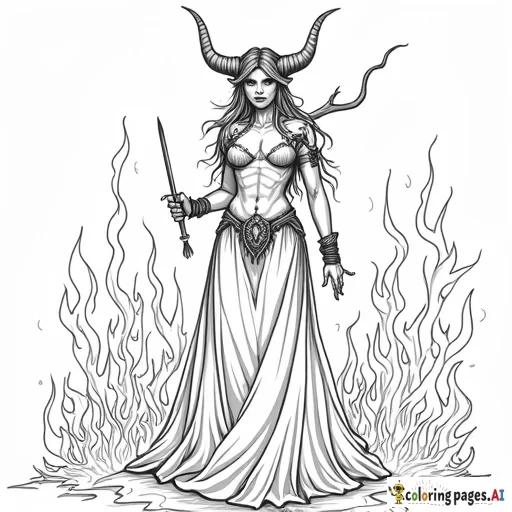 devilish female burning in the flames of hell