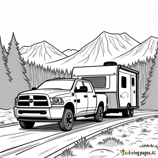 dodge ram 1500 pulling a camping trailer in the mountains