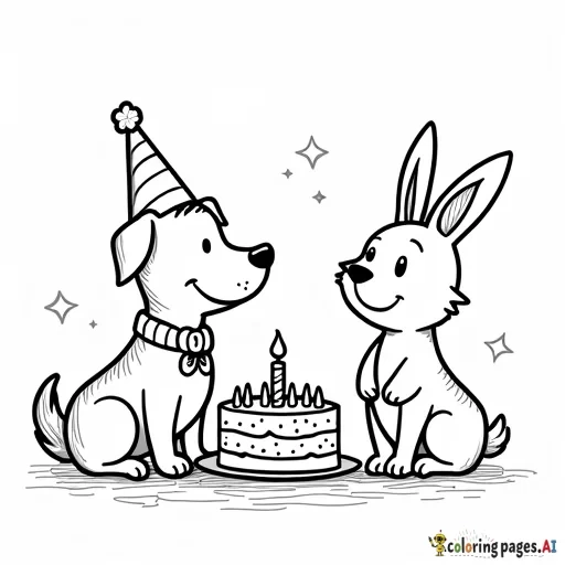 dog, cat and bunny having a birthday party