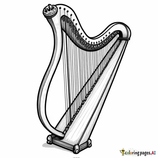 draw a harp adult coloring page black and white