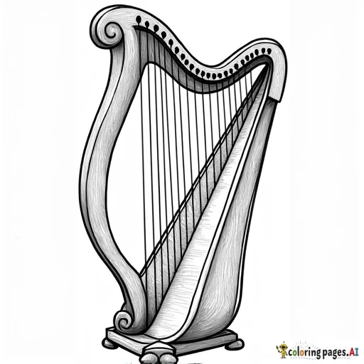 draw a harp adult coloring page black and white- more detail and squres to fill
