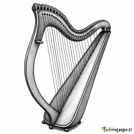 draw a harp adult detailcoloring page black and white- more detail and squres to fill