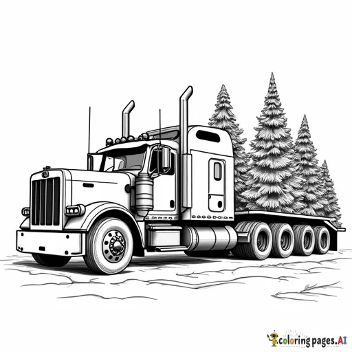 eighteen wheeler truck with christmas lights and christmas trees