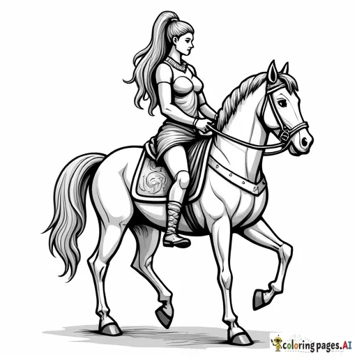 female warrior on a war horse