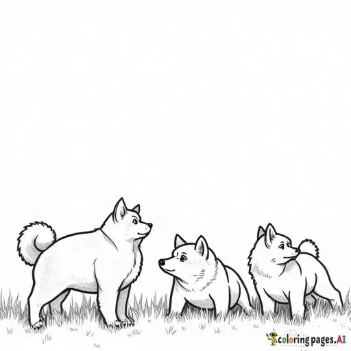 Field of shiba inu puppies playing