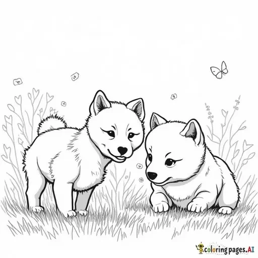 Field of shiba inu puppies playing