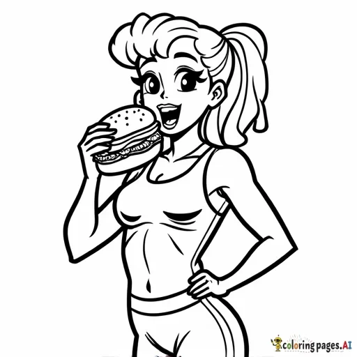 fit girl eating a BIG JUICY BURGER