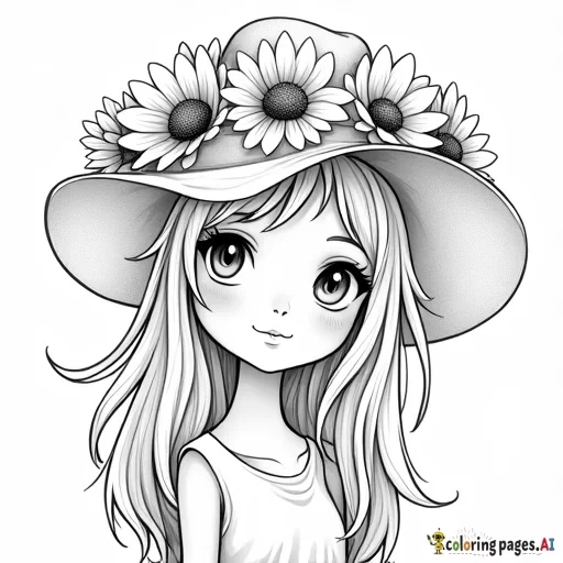 flowers in a girl's hat