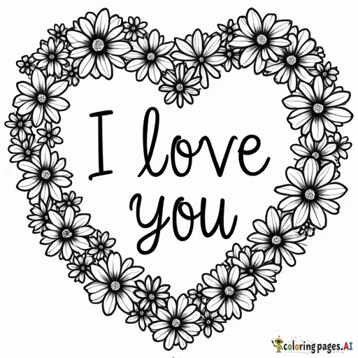 flowers surrounding the words, I love you. hearts are randomized in the page