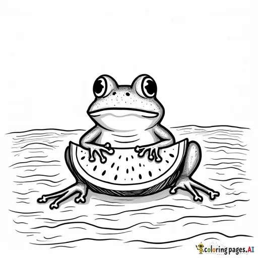 frog eating watermelon on the beach