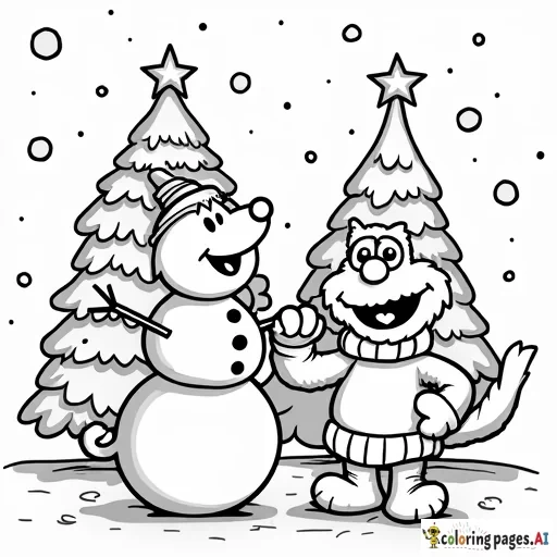 frosty the snowman + border collie + excavator + the grinch + elmo + christmas tree + christmas decor