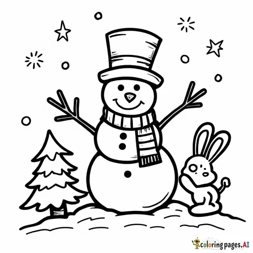 frosty the snowman +  christmas tree + bunny + top hat
