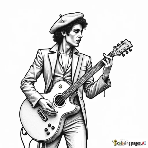 Full body photo from head to toe of The artist formerly known A Prince wearing a A raspberry beret,the kind you find in a second hand store outside playing guitar in the purple rain