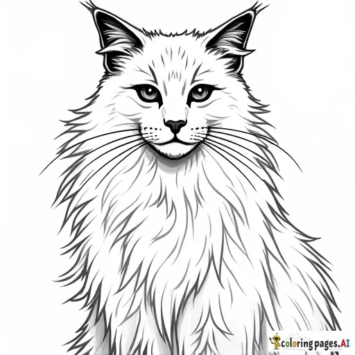 Full body portrait of long-haired cat by Egon Schiele, background in the style of Pino Daeni's painting style