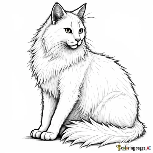 Full body portrait of long-haired cat by Egon Schiele in the style of Pino Daeni's painting style