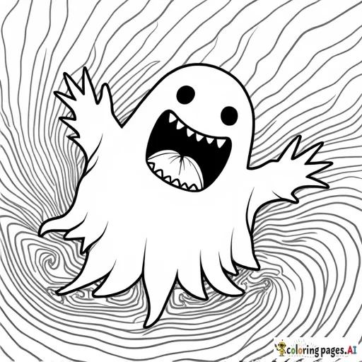 Gengar  emerging from a swirling ghostly vortex toward the viewer of the image.