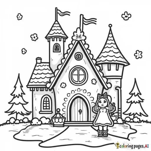 gingerbread girl in front of a gingerbread castle