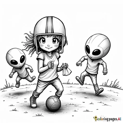 girl eating chips playing football chased by aliens
