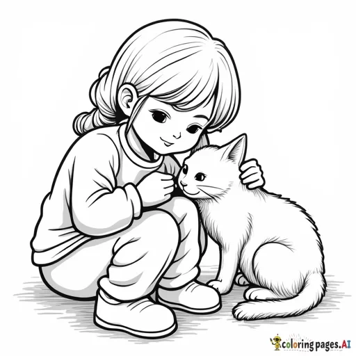 Girl petting cat