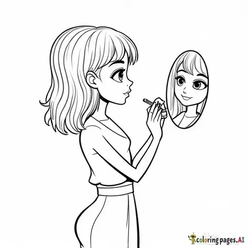 girl putting on makeup in front of a mirror