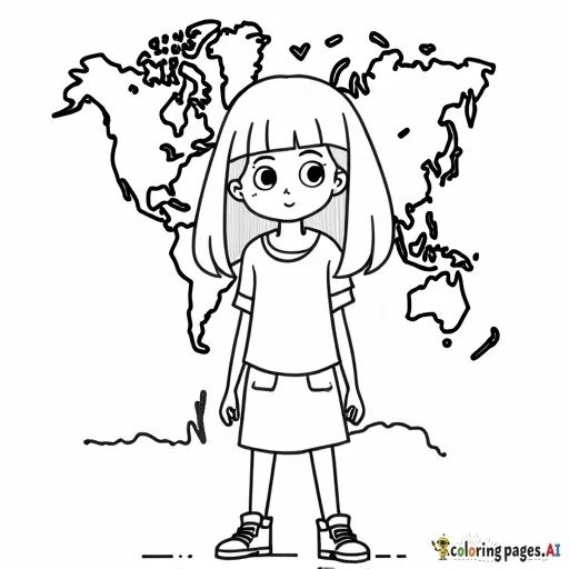 Girl with a world map in the background
