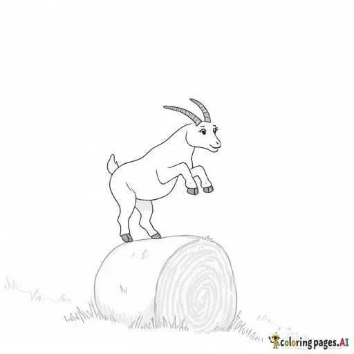 goat jumping on a hay bale on a field of grass