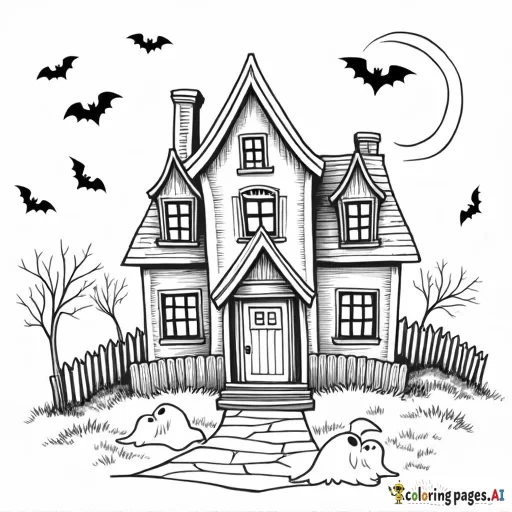 halloween spooky haunted house ghosts bats full moon