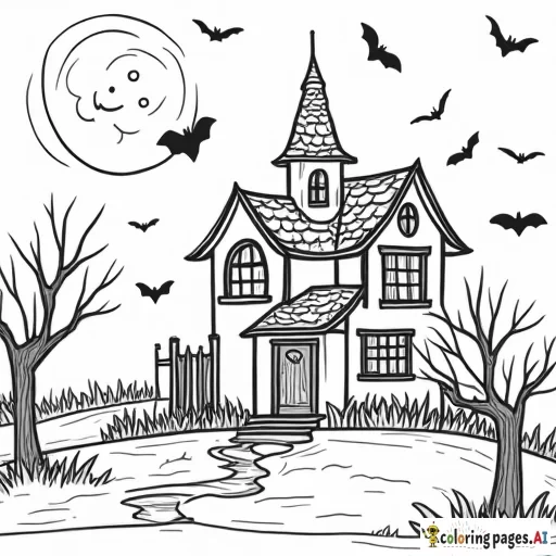 halloween spooky haunted house ghosts bats full moon