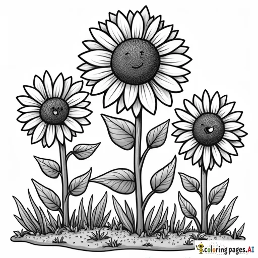 happy face flower garden of sunflowers