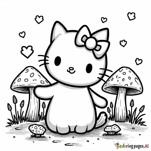 hello kitty in a mushroom forest
