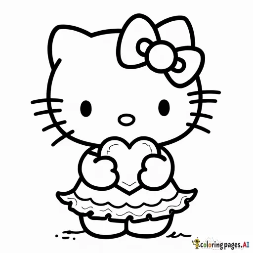 hello kitty saying "i love you wectur!" holding a heart, wearing a dress and her bow.