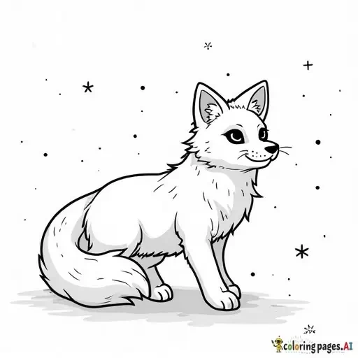 I would like a mythical and magical arctic fox Kitsuné with nine tails in a beautiful snowy background