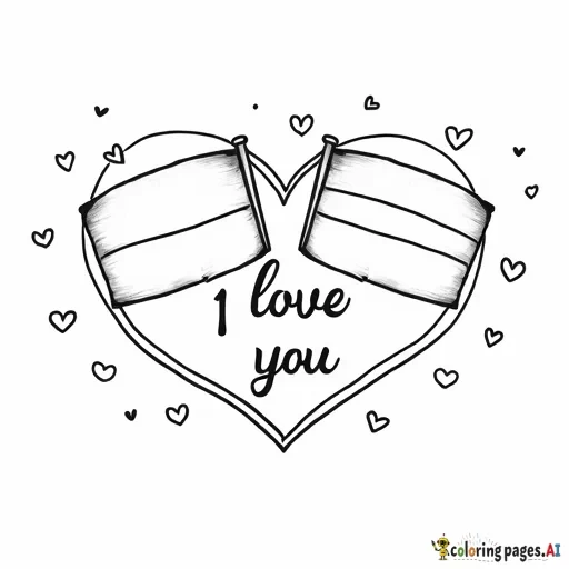 indonesia flag in the top left corner and the meixco flag in the top right corner with the words, "I love you", in the middle of the page with a heart surrounding the words. little hearts are randomized on the page