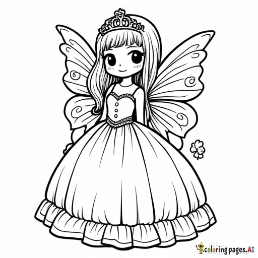 Kawaii, Fairy princess, black outlines, white background, sharp focus
