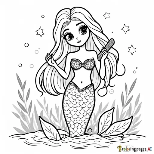 kawaii mermaid brushing her hair