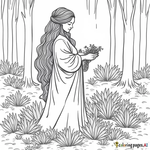 lady in a pine forest gathering herbs