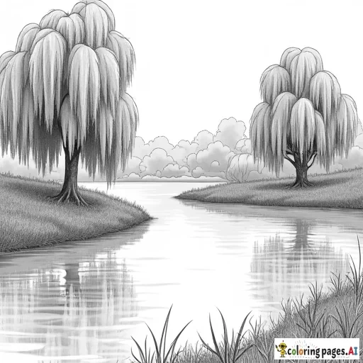 lake with weeping willows