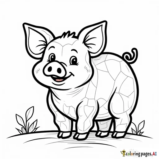 line art mosaic of a pig for kids cartoon on a farm simplistic