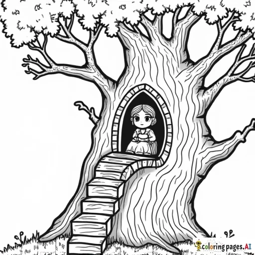 little girl in a tree house castle