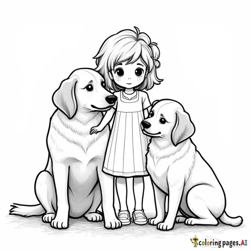 Little girl with two big dogs
