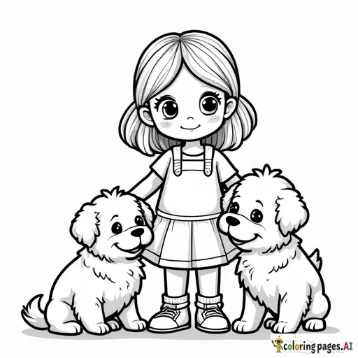 Little girl with two fluffy dogs