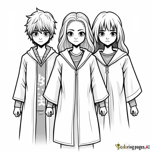 Make me a harry potter coloring page that includes the three main characters