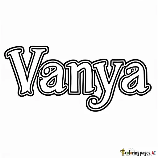 MAKE THE A COLOURING PAGE Of the text vanya, in classic line drawing style