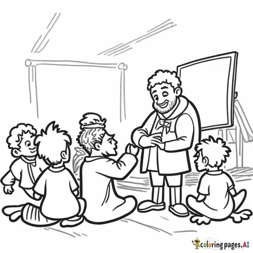 man teaching sunday shcool to a room full of  boys and girls