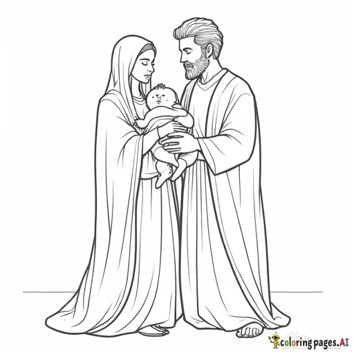 Mary and Joseph holding baby Jesus.