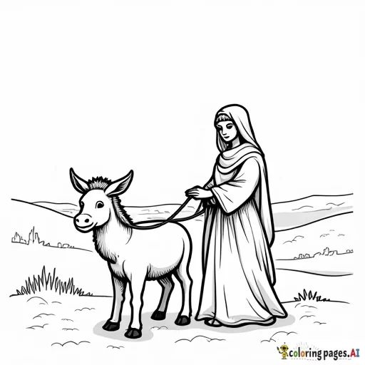 mary and joseph travelling to bethlehem on a donkey, very easy