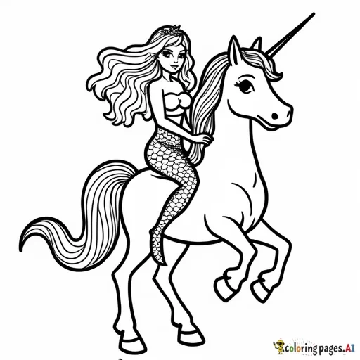 mermaid riding unicorn with puppy